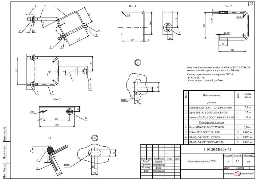 Крепление подкоса У-1И (1.10-20.МИ.08-41) 7,50 кг